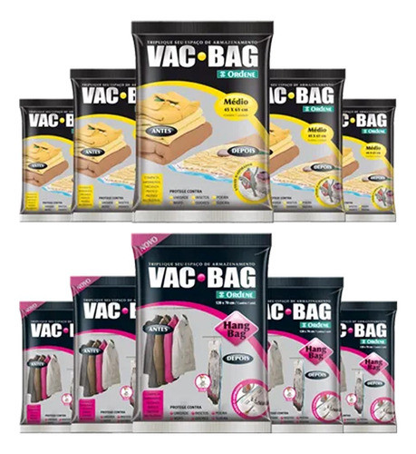 Combo: 10 Saco A Vácuo Vac Bag - 5 Médios 5 Hang Bang Ordene 0
