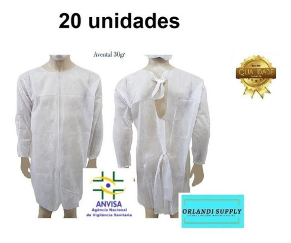 Kit 20 Aventais Descartáveis Hospitalar Tnt Gram. 30 Anvisa 0