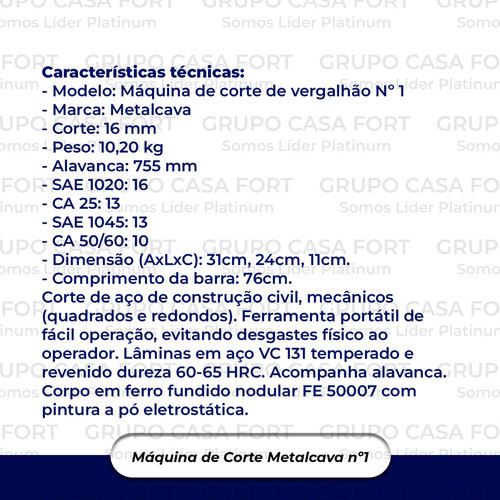Maquina Para Cortar Vergalhao (ferro) N1 (16mm) Metalcava 1