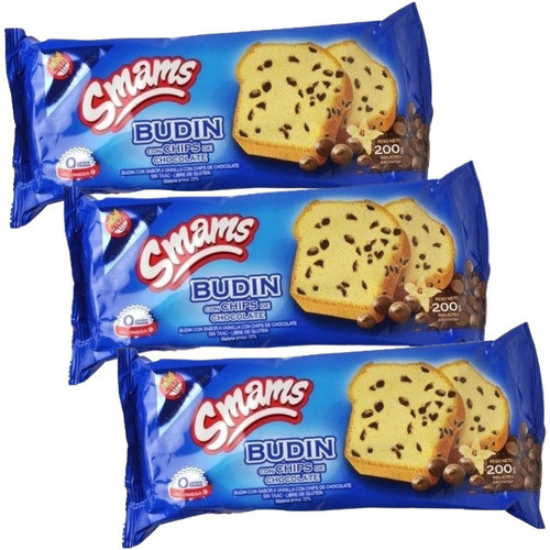 Budin Chips De Chocolate Sin Tacc Libre Gluten Smams 250g X3 0