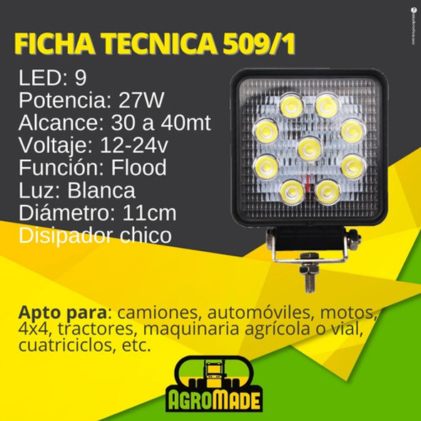 Faro Proyector Auxiliar 9 Led 27w Auto 4x4 Cuatri Agro 1
