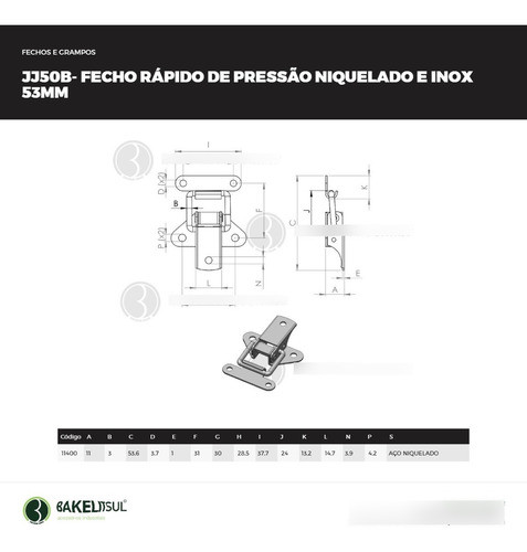 Fecho Rápido De Pressão Aço 53mm Jj50b (05 Peças) 1