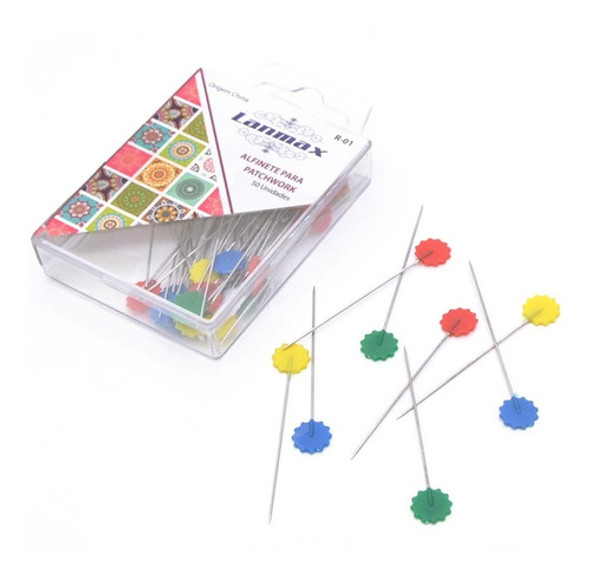 50 Alfinete Cabeça Flor Colorida Costura Patchwork C/ Caixa 0 50 Alfinete Cabeça Flor Colorida Costura Patchwork C/ Caixa 0