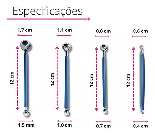 Estecas 4 Boleadores Com 8 Tamanhos Em Aço Inox Profissional 1