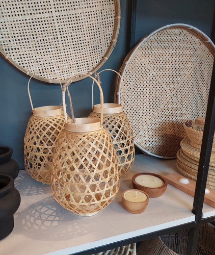 Fanal De Bamboo Granada 40cm Vietnam  Portavela Candelabro 1