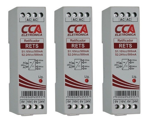 Retificador Vca Vcc Entrada 24vca E Saídas 24vcc 500ma 10vcc 0