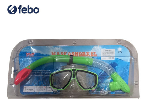 Set De Buceo En Blister Mascara Y Snorkel Verde 45x21cm Febo 1