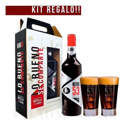 Fernet Nero 53 Premium 750ml + 2 Vasos Vidrio Paladarnegro 0