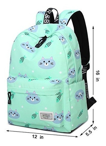 Mochilas Para Adolescentes, Lindo Gato Y Pescado Mochila Par 1