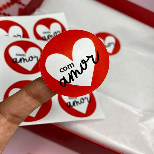 100un Etiqueta Adesiva Com Amor - Vermelho E Branco 1