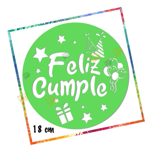 Stencil Plantilla Feliz Cumpleaños 18cm Decoracion Tortas 0