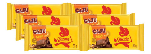6 Barra Chocolate Ao Leite Com Castanha De Caju Garoto 80g 0
