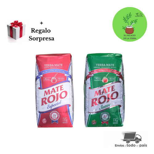 Yerba Mate Rojo Combo 4 Esp 1kg + 4 Sua 1kg +regalo Sorpresa 0
