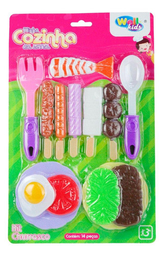 Binquedo Kit Espetinho Cozinha De Plástico 14 Pçs Churrasco 0