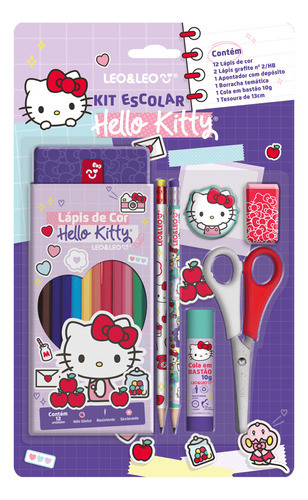 Kit Escolar Hello Kitty Lapis De Cor Borracha Tesoura Cola 1