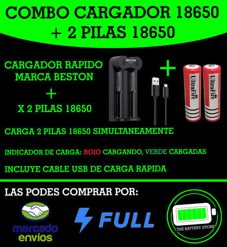 Cargador 18650 + 2 Pilas Ultrafire 18650 5800 Mah 1