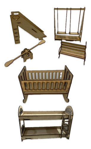 Muebles Casita Muñecas Set Plaza Tobogan Hamaca Cuna Cucheta 0