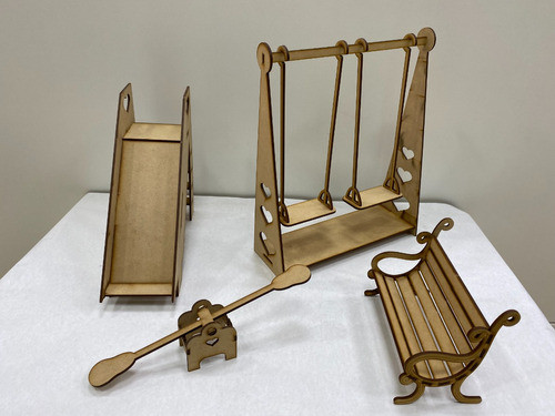 Muebles Casita Muñecas Set Plaza Tobogan Hamaca Cuna Cucheta 1