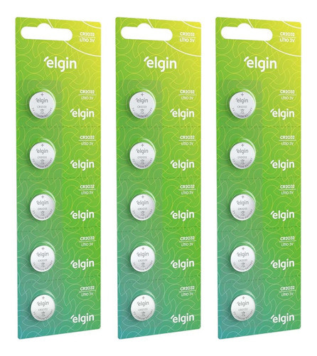 15 Pilhas Bateria 3 Cartelas Elgin Cr2032 3v Lítio - Envio 0