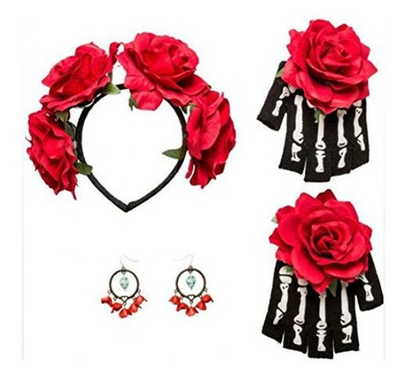 Set La Catrina Halloween Tiara Guantes Y Aros Ltf Shop 1