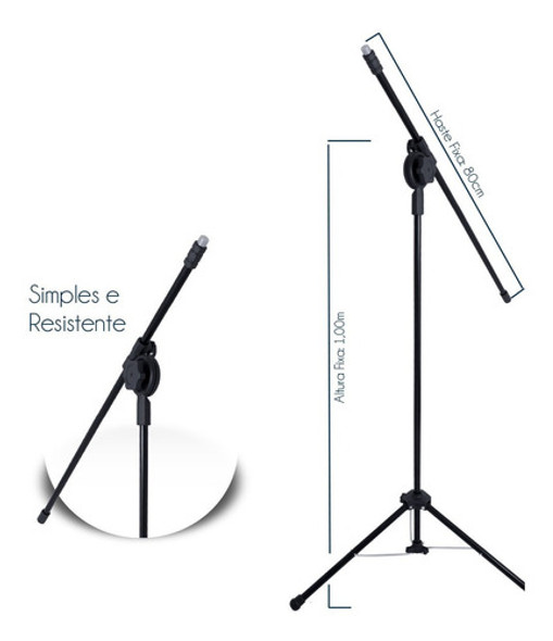 Pedestal P/ Microfone C/ Cachimbo + Suporte De Celular Kit 1