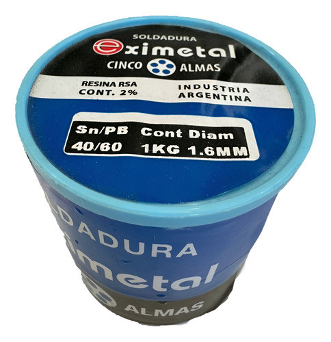 Rollo De 40% Estaño / 60% Plomo X 1 Kilo 1,6mm Eximetal 0