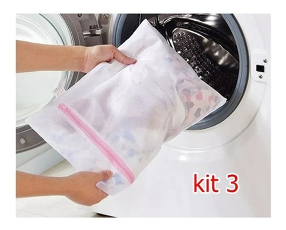 Kit 3 Sacos Lava Roupa Delicada Lingerie Com Zíper Tamanho M 1
