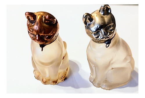 2 Antiguos Frascos De Perfume C/tapones Cabeza De Gatos 0