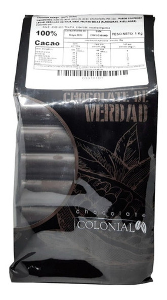 Chocolate Amargo 100% Cacao Paquete 1kg Tabletas Colonial 0 Chocolate Amargo 100% Cacao Paquete 1kg Tabletas Colonial 0