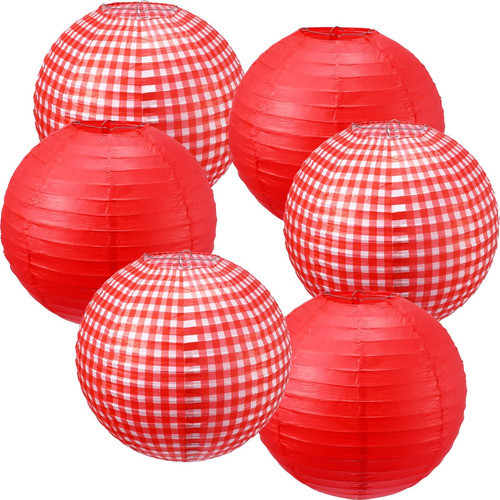Lanternas De Papel Rojas Y Blancas Para Decorar, 6 Unidades 0