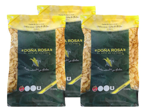 Fideos Pasta Natural Coditos Sin Tacc Doña Rosa 400g Pack X3 0