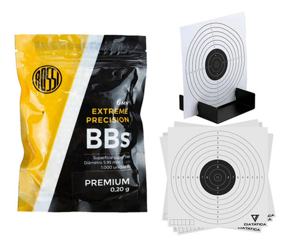 Esferas Airsoft Rossi Bolinhas 6mm 0.20g 1000un + Kit Alvo 0