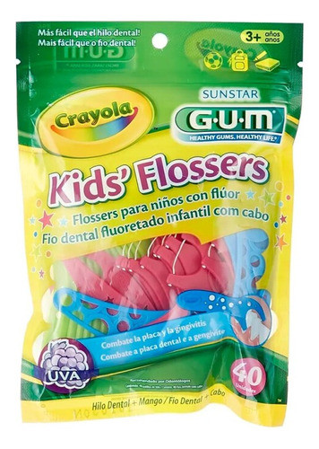 Flossers Gum Porta Hilo Dental Infantil 40 Unidades 1