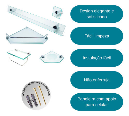 Kit De Acessórios P/ Banheiro 5 Pçs Em Vidro Incolor C602cel 1