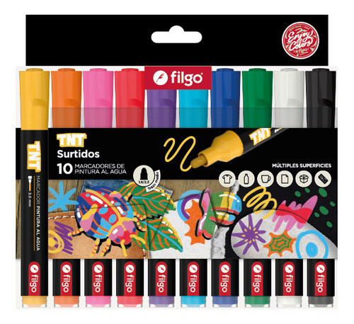 Marcador De Pintura Al Agua Filgo Tnt - Colores Clásicos X10 0