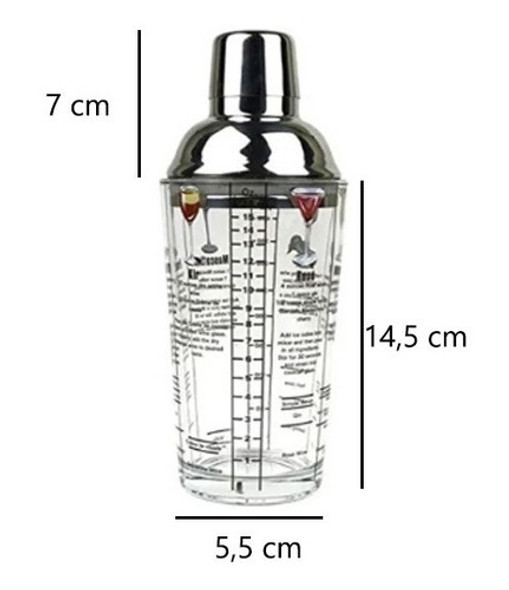 Coctelera Vidrio C/ Medidas Tapa Acero Inox Bar Barman Trago 1