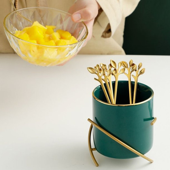 Set X 6 Tenedores De Picada Diseño Hojas Dorados Acero 1