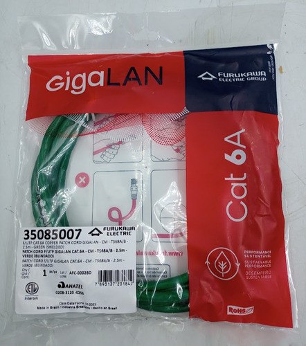Cabo De Rede Furukawa Blindado Cat6a Gigalan Verde 2,5m 1