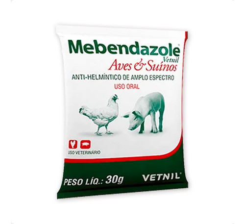 10 Mebendazole Vetnil Vermífugo Para Aves & Suínos Sachê 30g 1