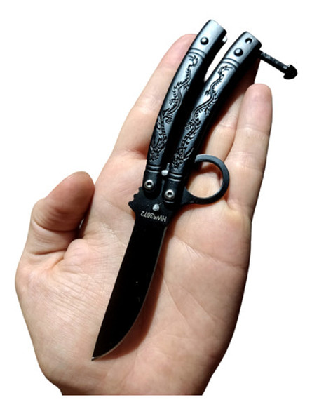 Navaja Mariposa Balisong Small Black Dragon Clip Butterfly 0