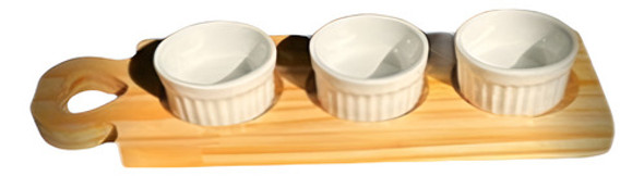 Tábua De Molhos Com Ramequins  Porcelana Branca Alça 0