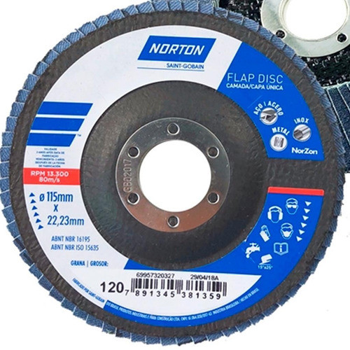 Disco De Lixa 115mm Flap Disc G120 Inox Capa Única Norton 1