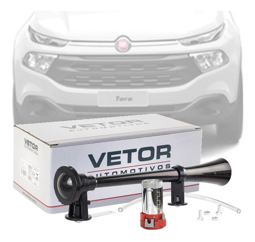 Buzina Maritima Corneta Cor Preta + Compressor Fiat Toro 0