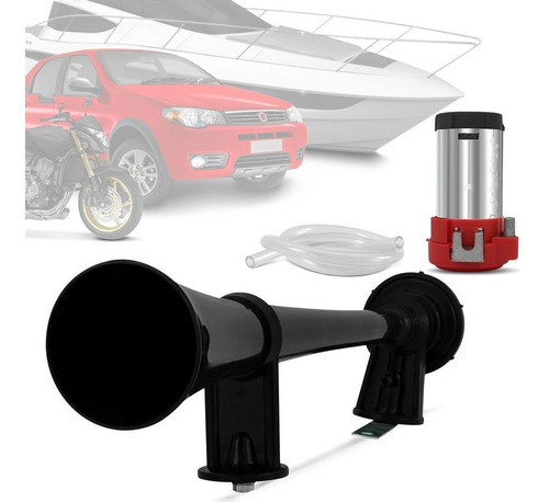 Buzina Maritima Corneta Cor Preta + Compressor Fiat Toro 1