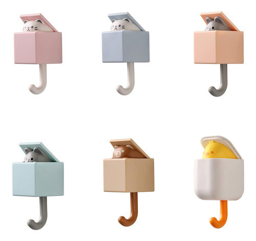 Ganchos Adhesivos De Pared Forma De Gato Decorativos X6 0