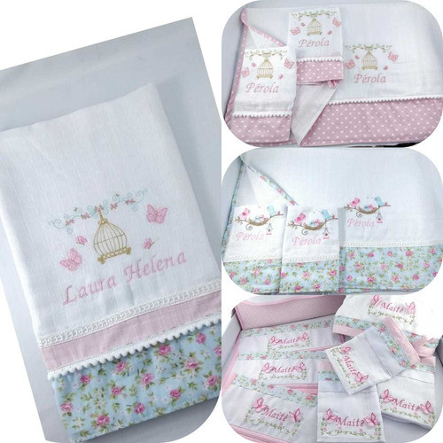 Kit 1 Fralda Luxo Ombro Passeio 1 Paninho Boca Arte Nome 0