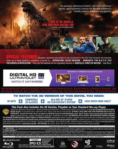 Blu-ray Godzilla (2014) 3d +2d + Dvd 1