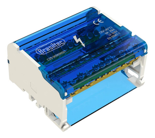 Kit C/4 Bloco Distribuicao 11 Furos 125a Azul 4 Barramentos 0