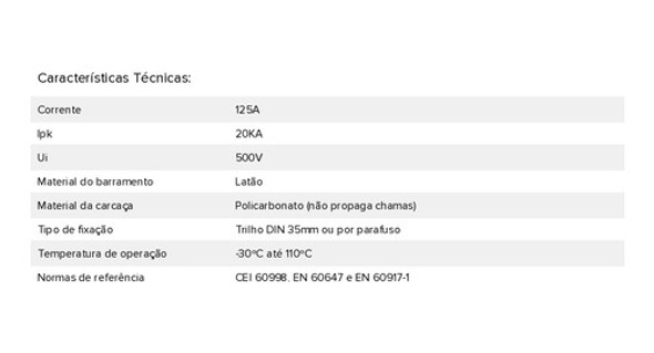 Kit C/4 Bloco Distribuicao 11 Furos 125a Azul 4 Barramentos 1