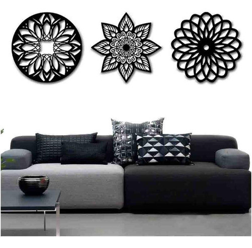 Kit 3 Mandalas Decorativas Mdf 60x60 Vazado Preto Modelo 1 0